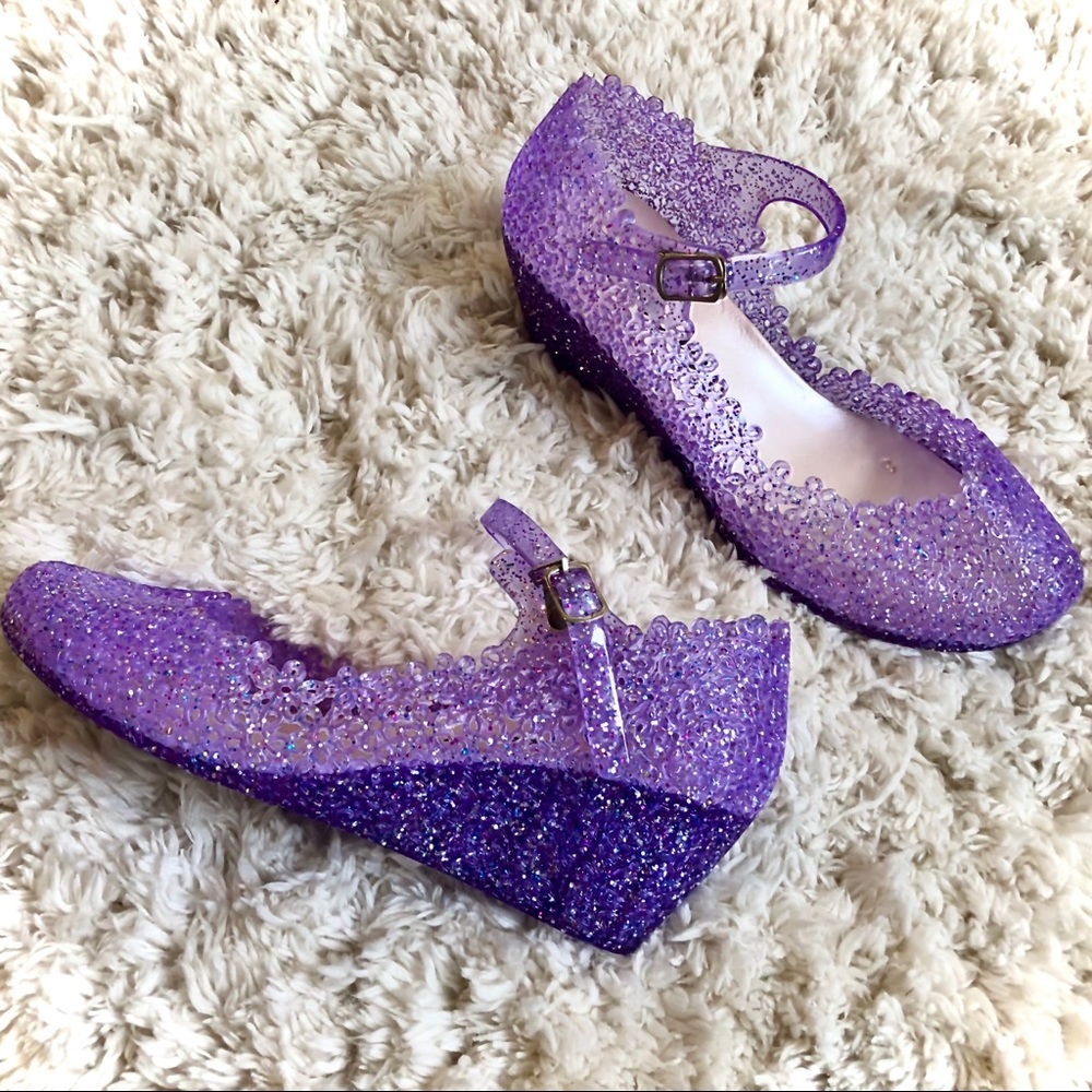☘️3/$25 SALE! Sparkly Comfy Cute Low Wedge Jellies - Picture 1 of 9